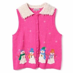 HEIRLOOM COLLECTIBLES  Snowman Sweater Vest L Removable Collar Embellished
